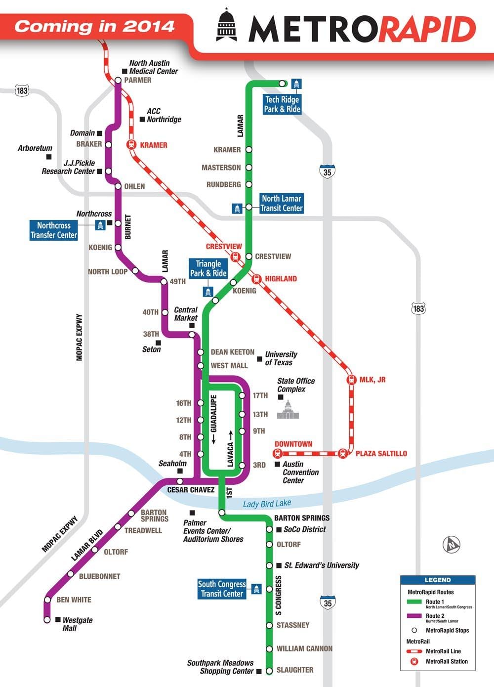 metro rail Austin žemėlapyje