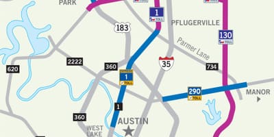 Žemėlapis Austin mokamų kelių